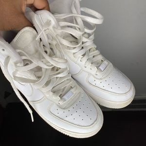 Grade school white high top Nike AF1